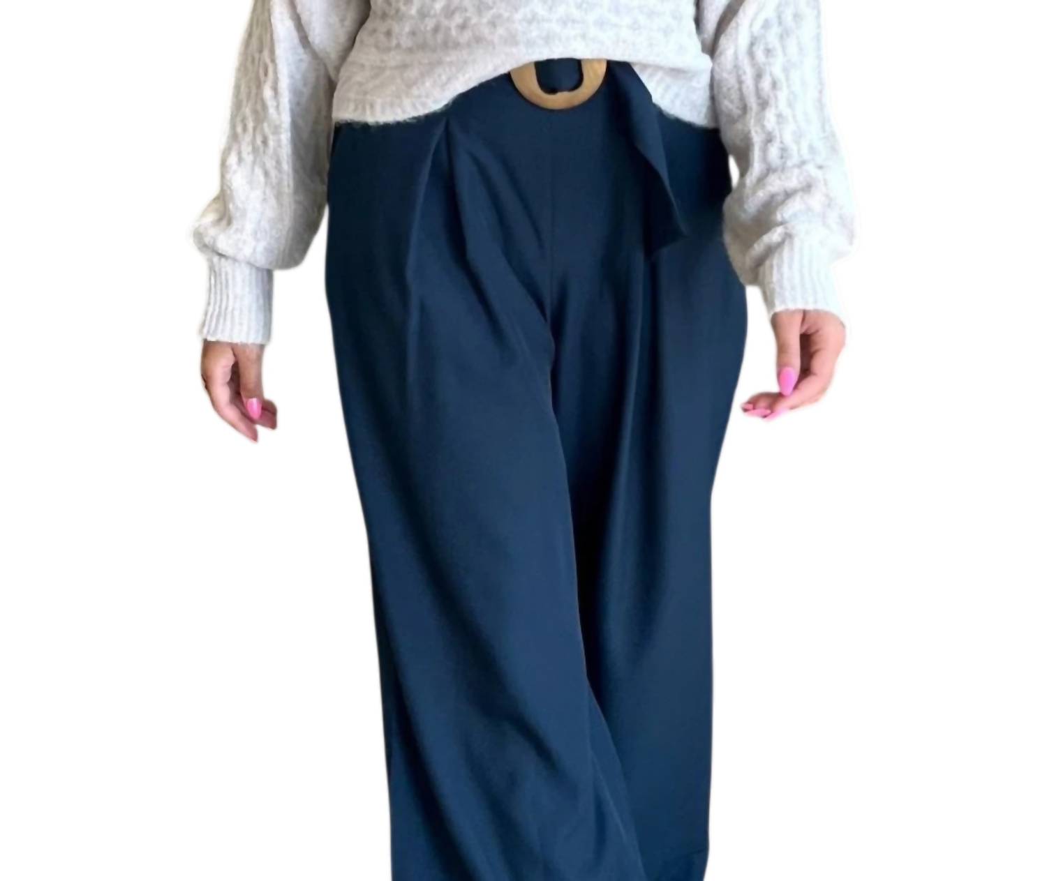 Ces Femme Madison Belted Trouser Pants in navy - women's pants - detail view
