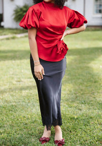 Sky To Moon - Lace Satin Midi Skirt