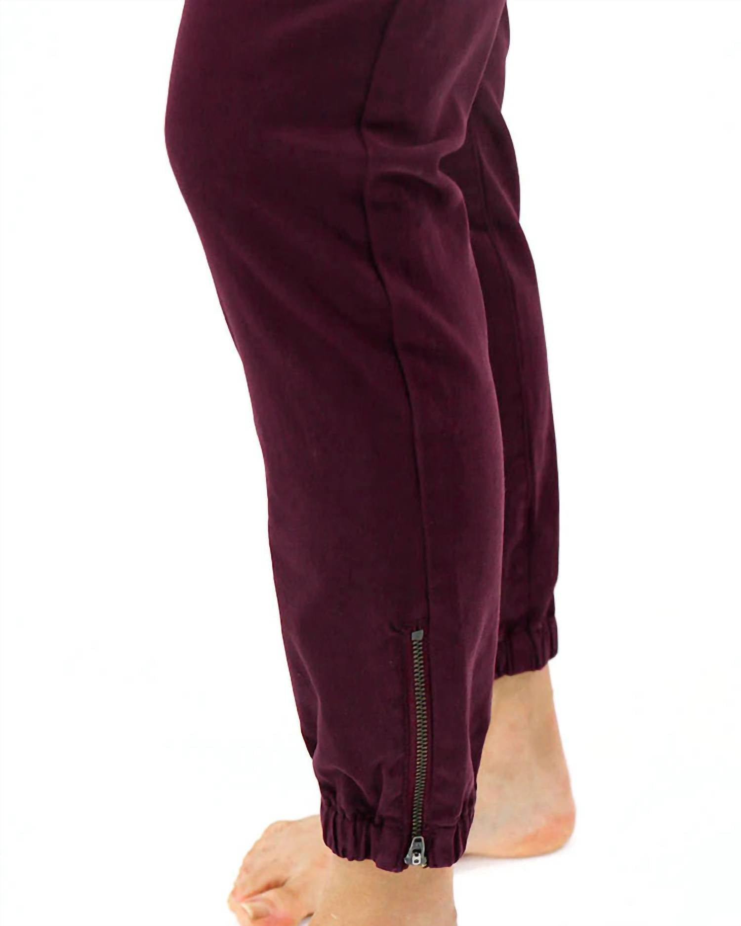 Grace and Lace Women's Sueded Twill Joggers in wine - women's pants - alternate view