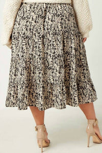 Hayden La - Botanical Print Elastic Waist Tiered Skirt - Plus