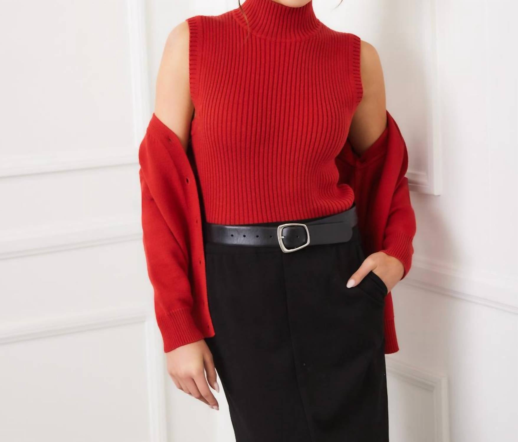 Karen Kane - Ribbed Turtleneck Sweater Tank Top