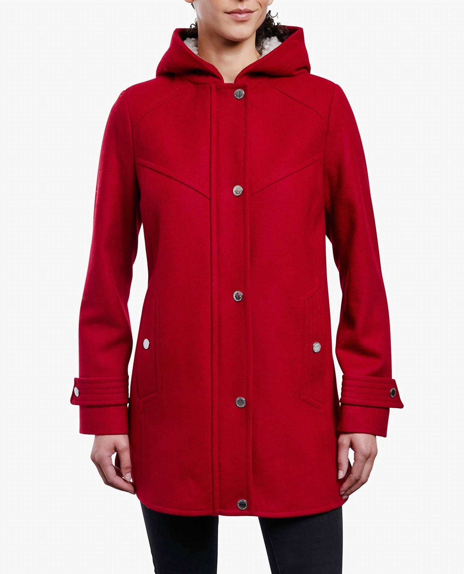 London Fog - Zip-front Sherpa Lined Hood 31" Wool Jacket