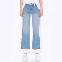 Bayeas Jeremy Mid Rise Two Tones Wide Leg Jean in cream - women's jeans