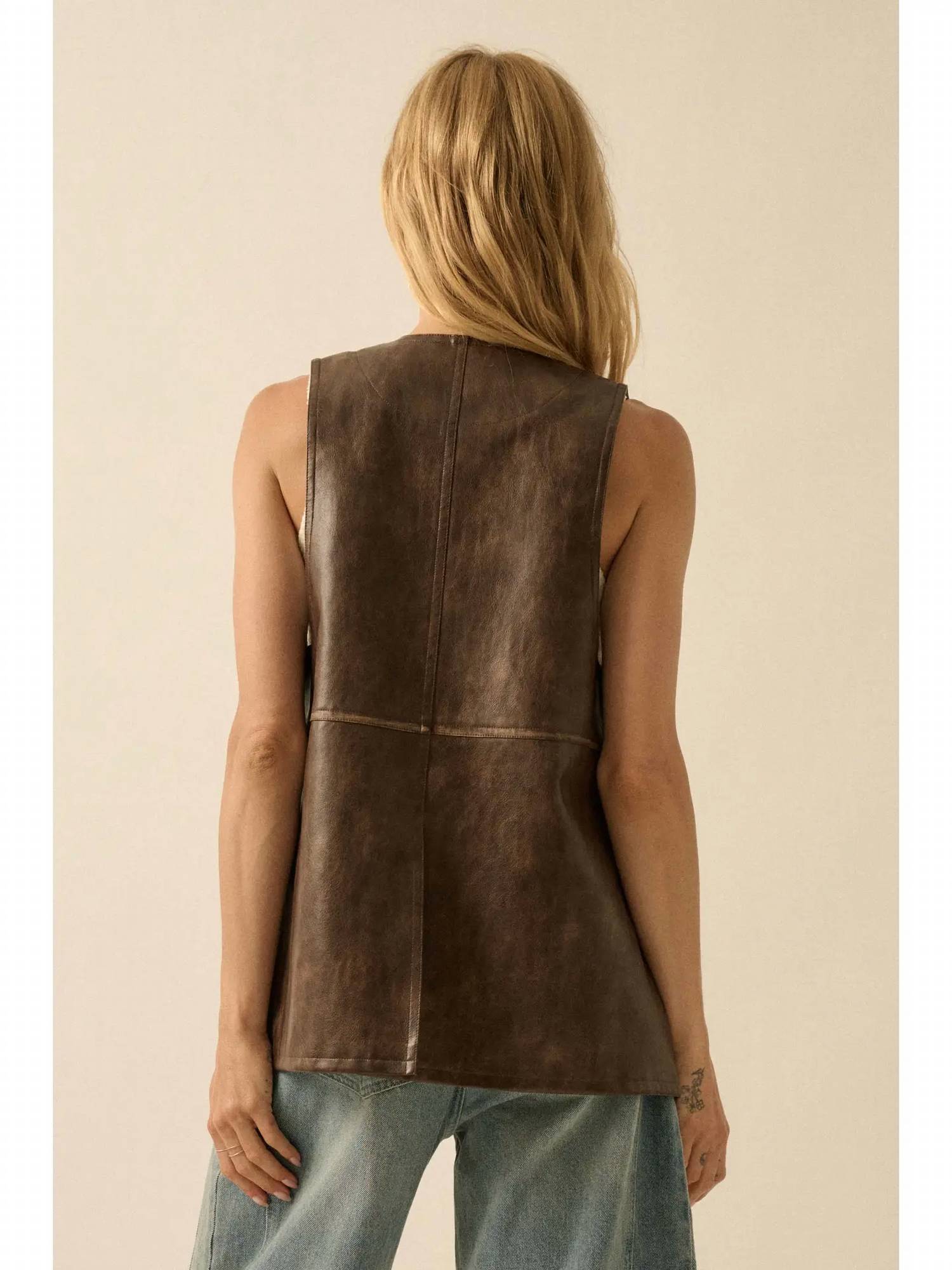Promesa - Faux Leather Snap-Front Vest
