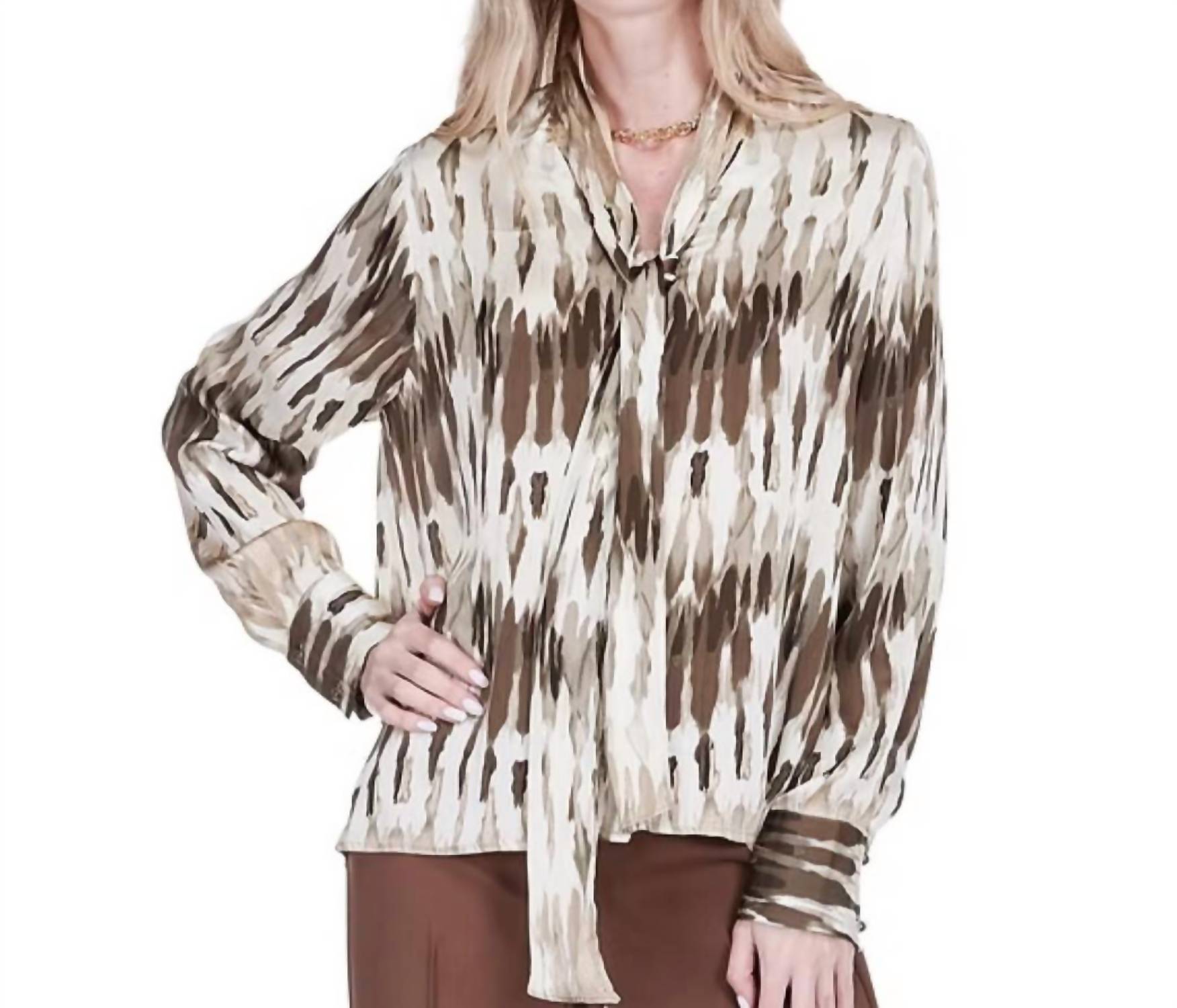 Jade Tie Neck blouse in desert mirage - women's blouse