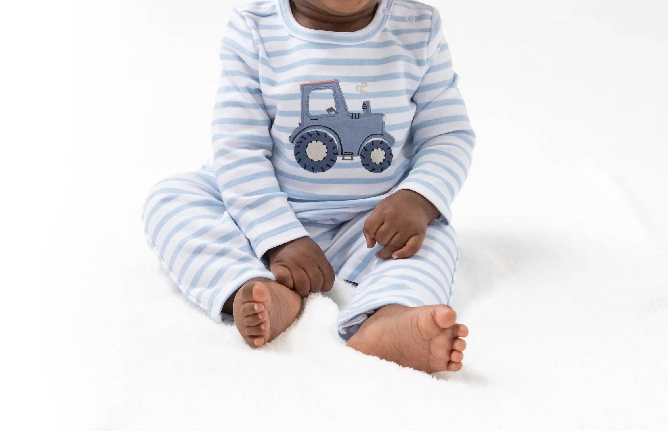 ANGEL DEAR Boys Mini Tractor Snap Shoulder Romper in blue - kids' item