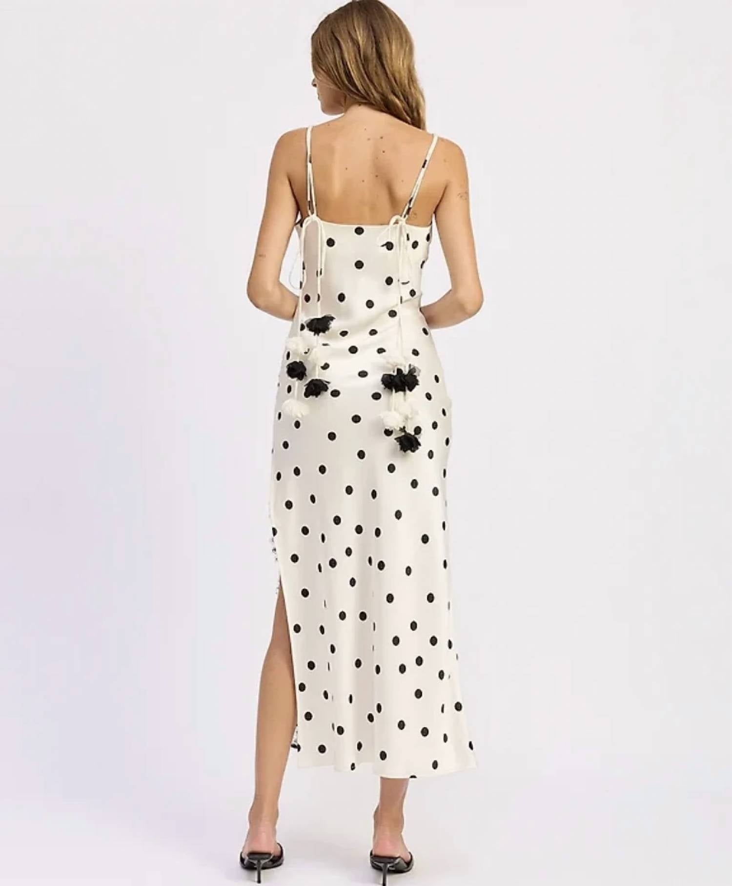 En Saison - Women's Polka Dot Shoulder Tie Bias Maxi Slip Dress
