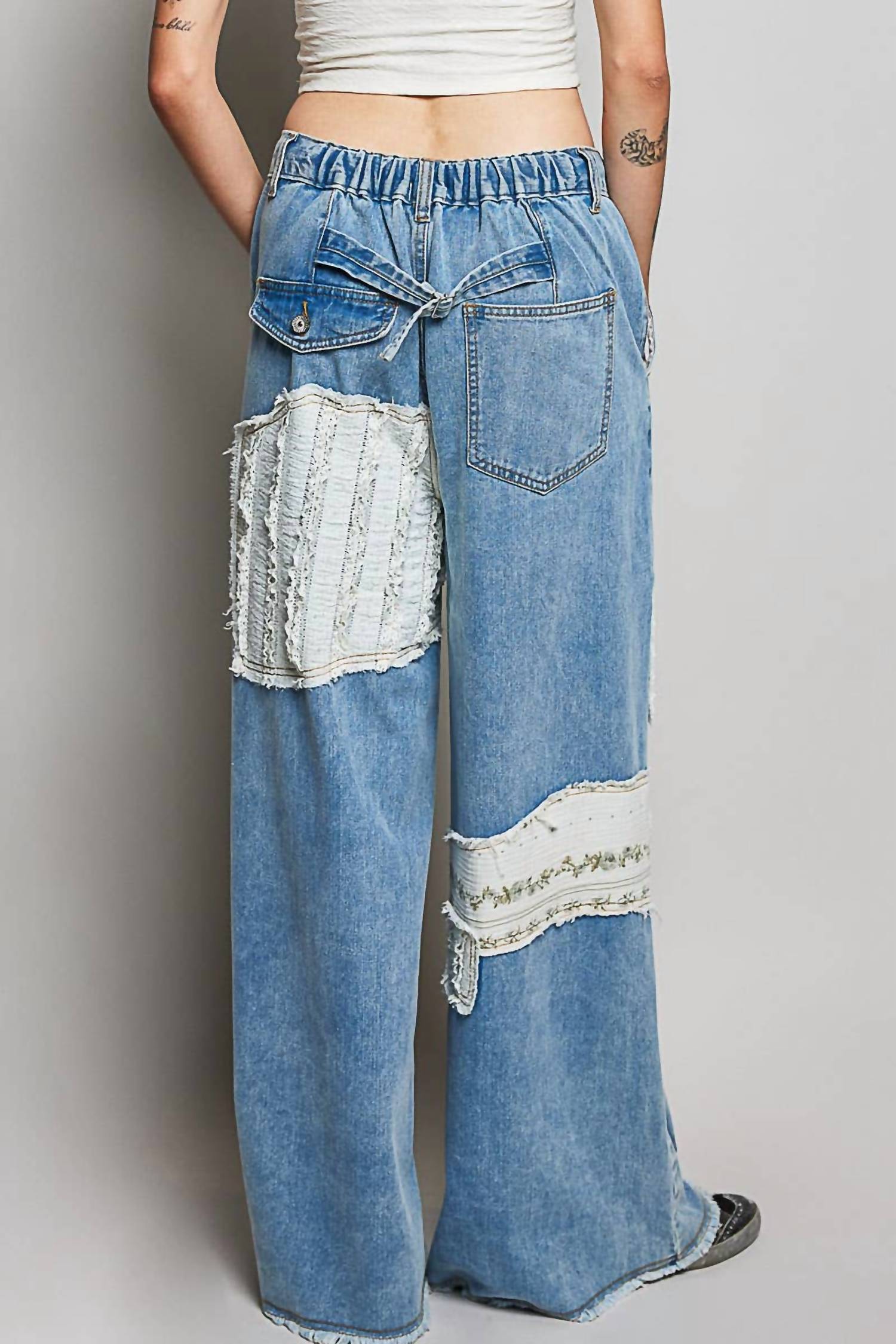 Pol - Boho Vintage Patchwork Denim Wide Leg Pants
