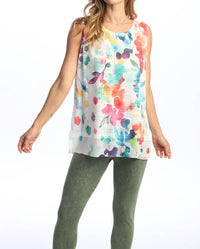 Jess & Jane Felicity Burnout Sleeveless Top in green multi - women's tank top