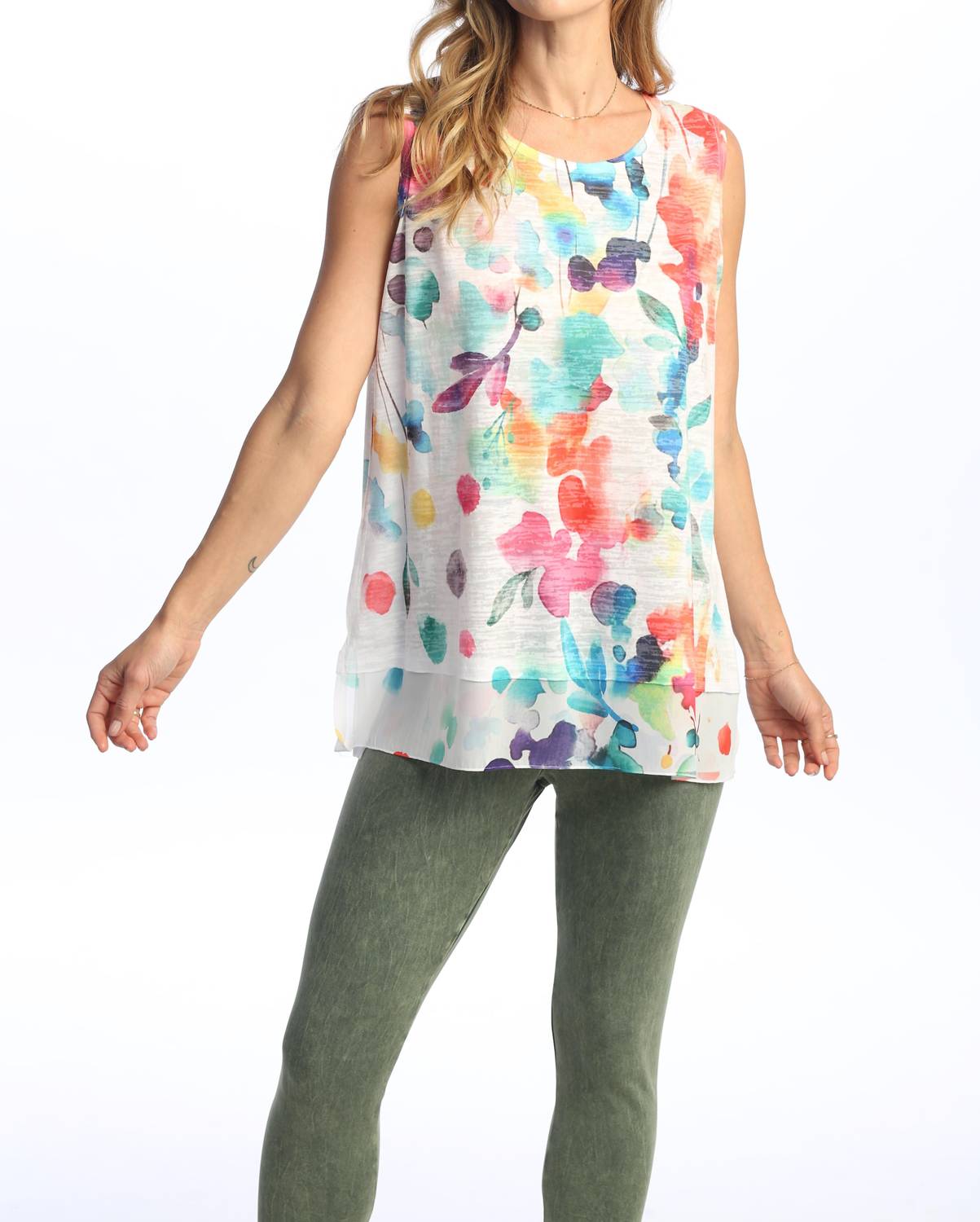 Jess & Jane Felicity Burnout Sleeveless Top in green multi - women's tank top
