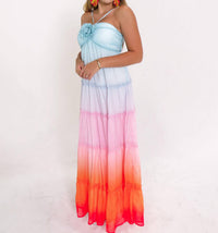 Main Strip 3d Flower Ruffle Trim Ombre Print Maxi Dress in multi ombre - women's dress - alternate view