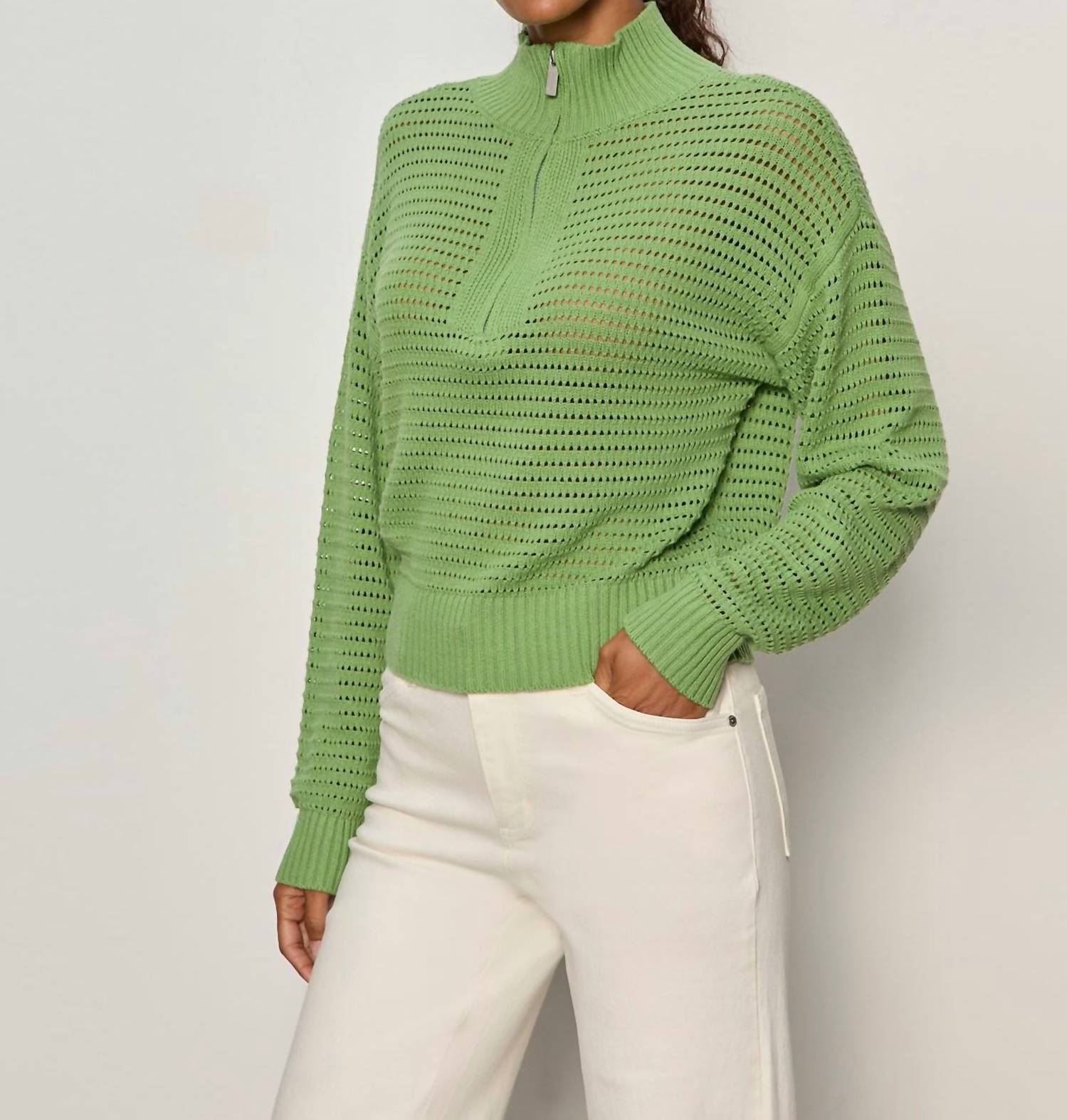 Sanctuary Open Knit Quarter Zip Sweater in detox green - women's sweater - view 4