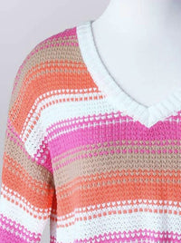 Keren Hart - Women's Knit V-neck Striped Sweater