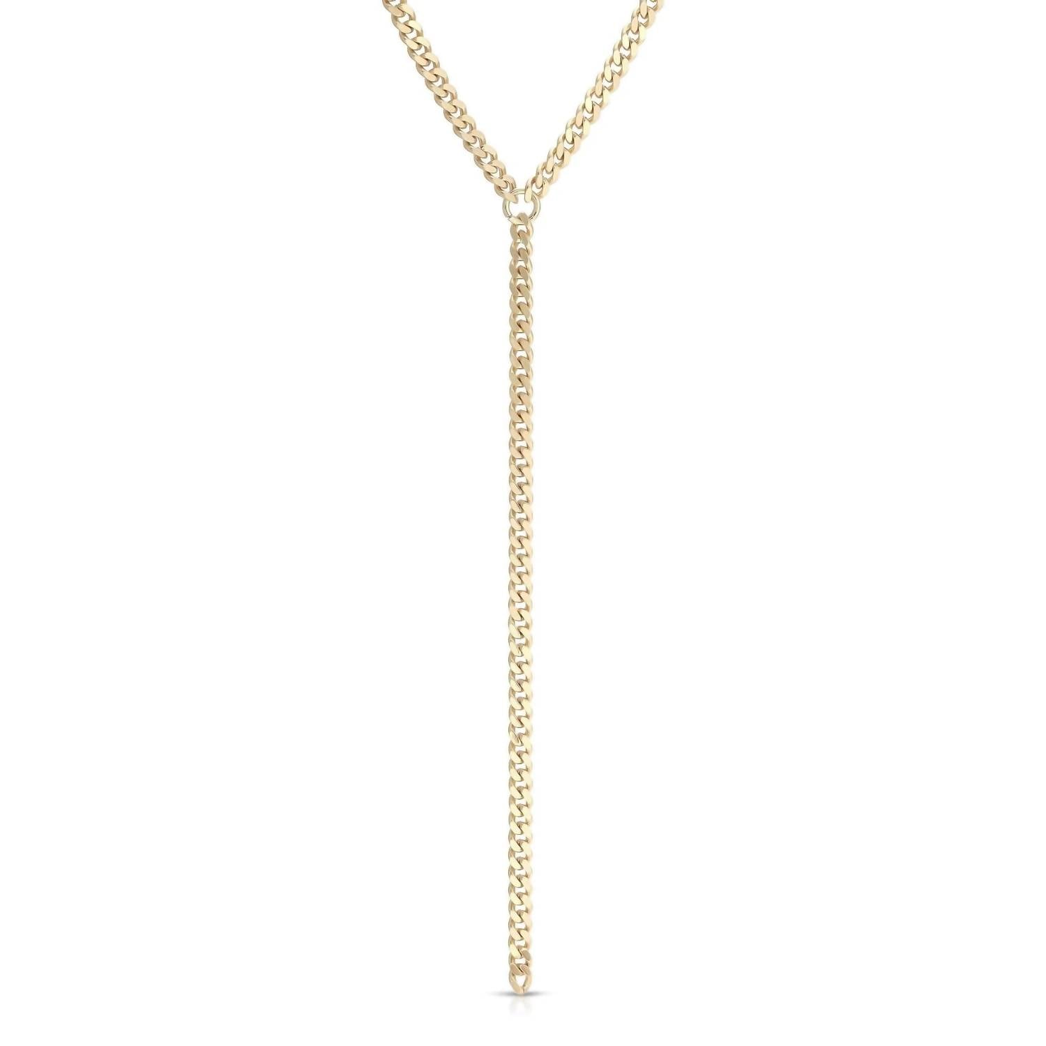 Eklexic - Women's Micro Link Curb Chain Lariat Necklace