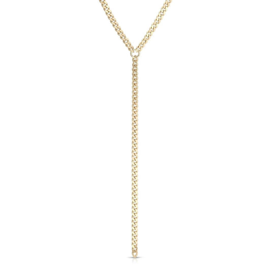 Eklexic - Women's Micro Link Curb Chain Lariat Necklace