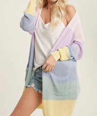Bluivy - Spring Color Blocked Open Front Cardigan