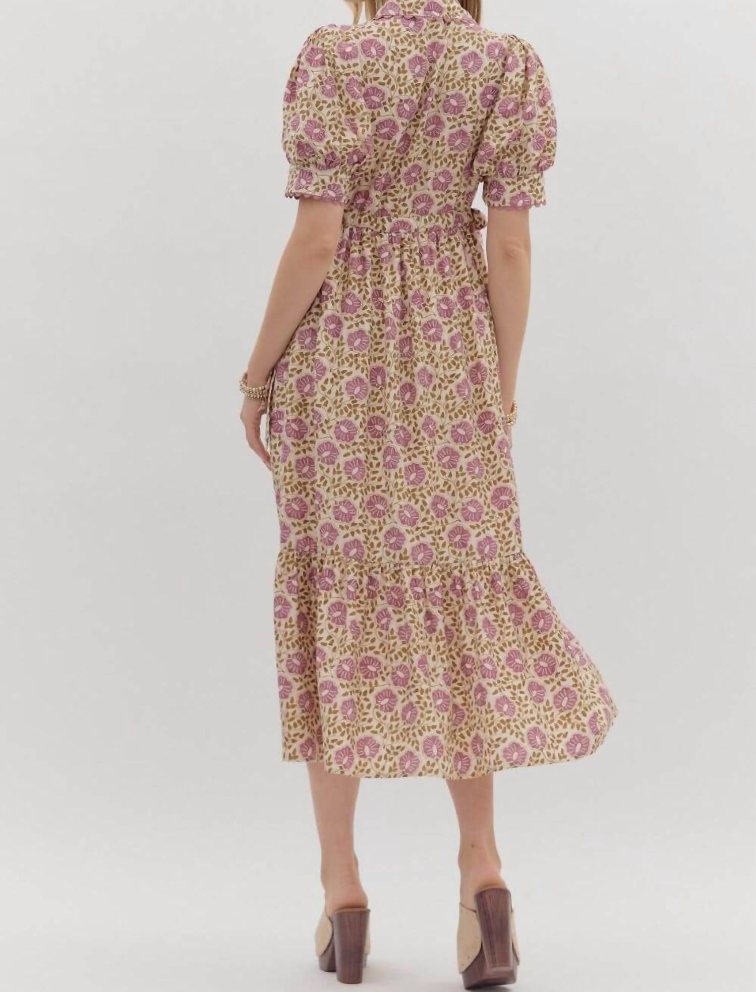 Entro - Button Front Scallop Trim Midi Dress