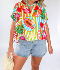 Karlie - Island Fruit Gauze Signature Collar Top