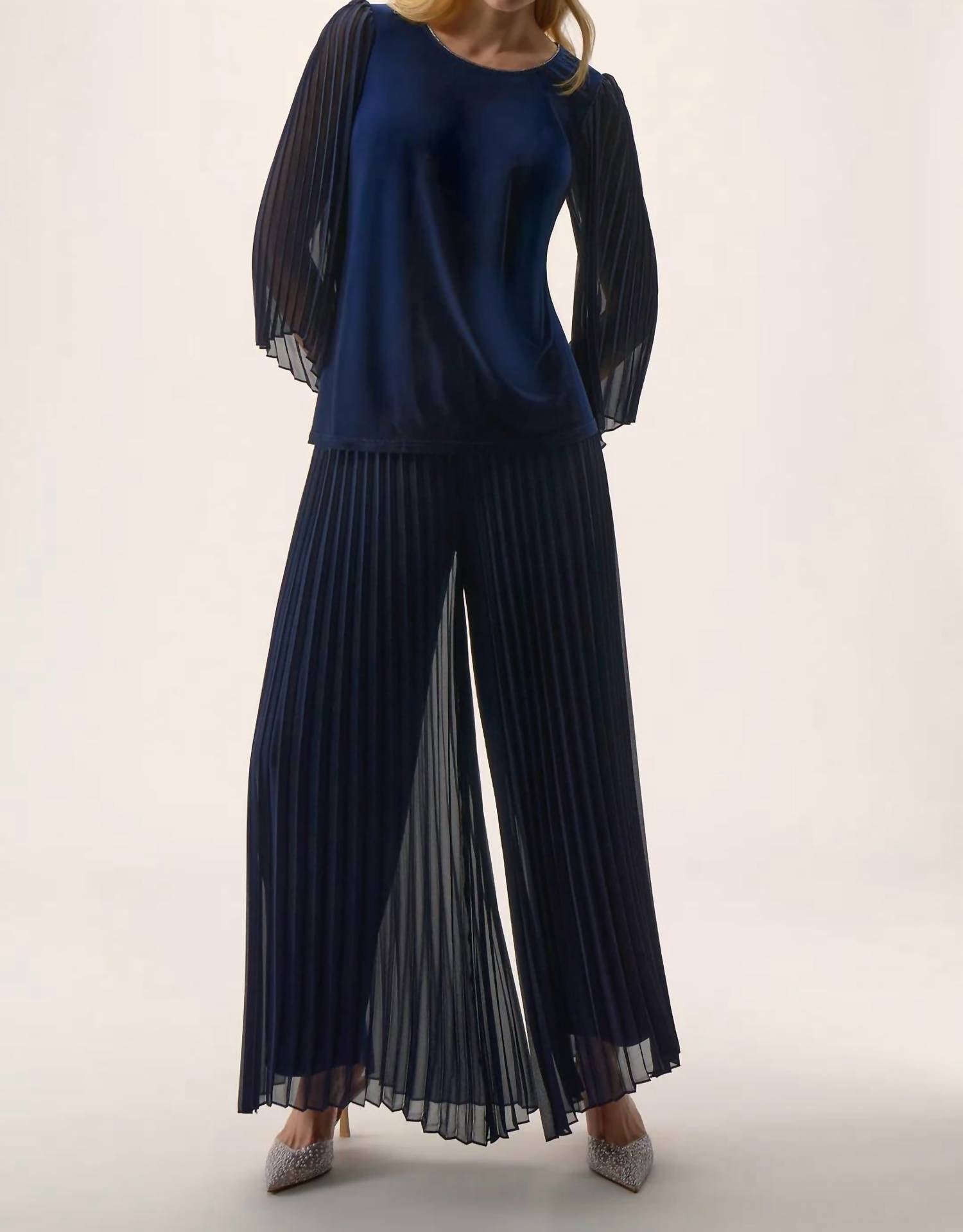 Joseph Ribkoff - Pleated Chiffon Wide-Leg Pants