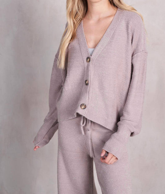 Labiz Fashion - V-neck Wide Cuff Knit Cardigan And Pants