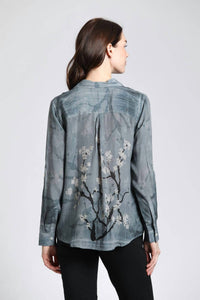 APNY Blossom Print Button Up With Roll Sleeve Shirt in graphite plum - women's shirt - alternate view