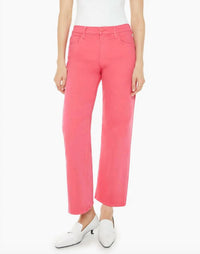 Mother Mid Rise Maven Flood Play Date Jeans in rouge red - women's jeans - detail view