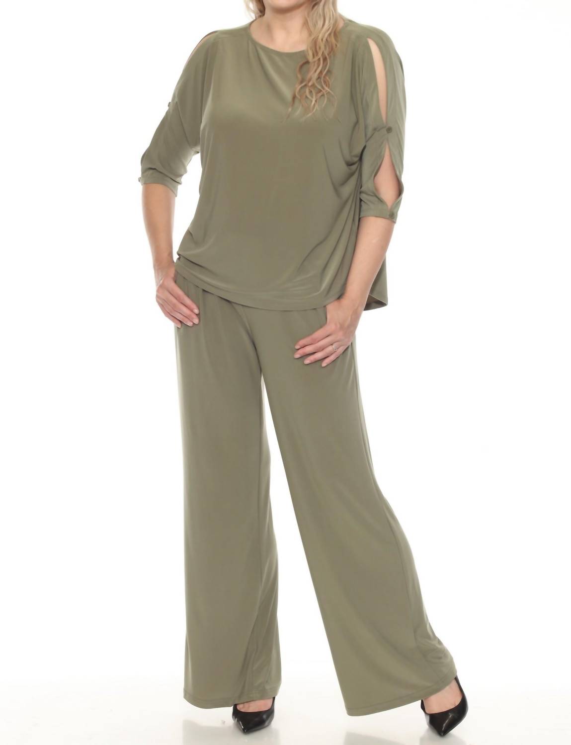 Joseph Ribkoff Boat Neck 3/4 Slit Sleeve Top in cactus - women's blouse