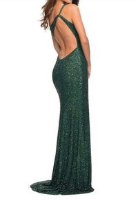La Femme - Asymmetrical Neckline Single Shoulder Sequined Dress