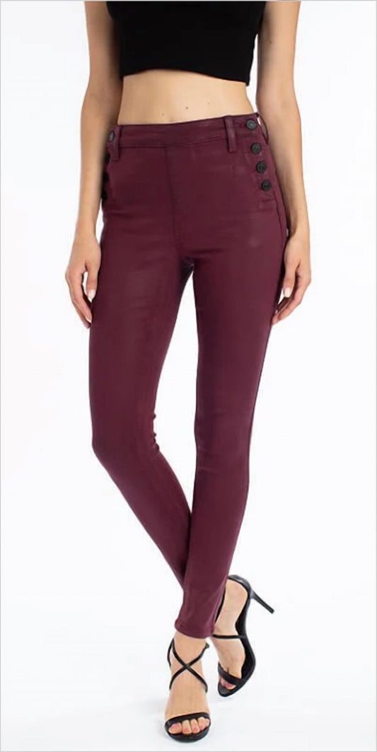 Kancan - High Rise Faux Leather Button Jeans