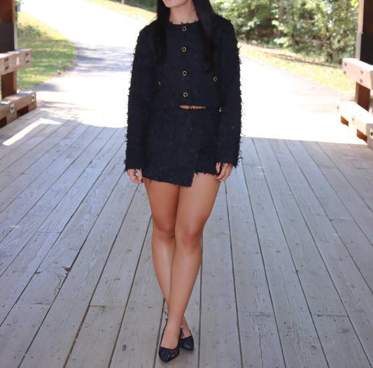 Mable - Textured Tweed Jacket & Skort Set