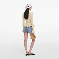 Self-Portrait - Rhinestone Croc Effect Denim Short