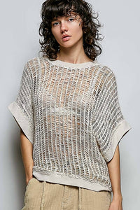 Pol - Open-weave Textured Knit Boxy Top