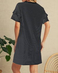 Shewin - Stripe Ruffle T-shirt Mini Dress