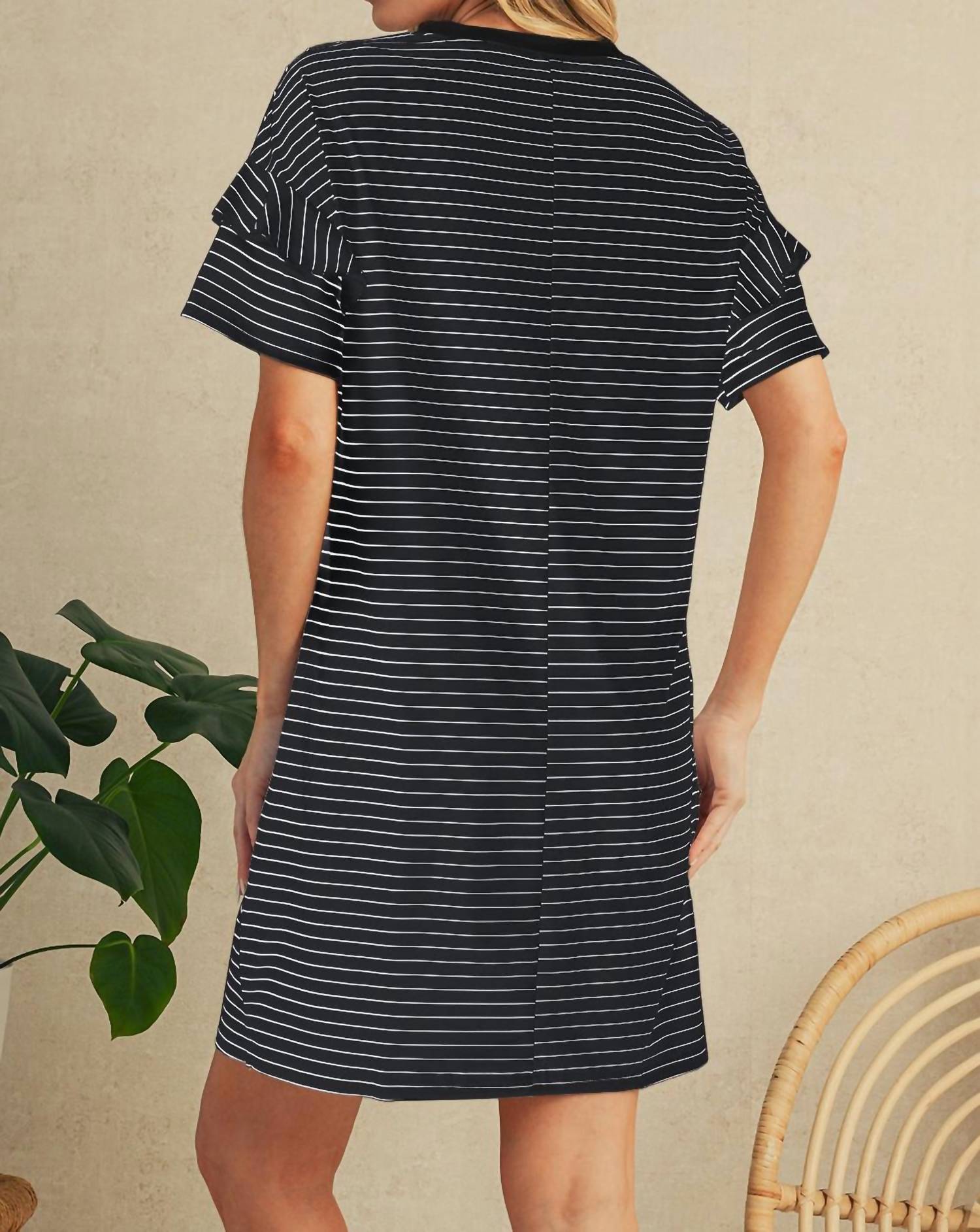Shewin - Stripe Ruffle T-shirt Mini Dress