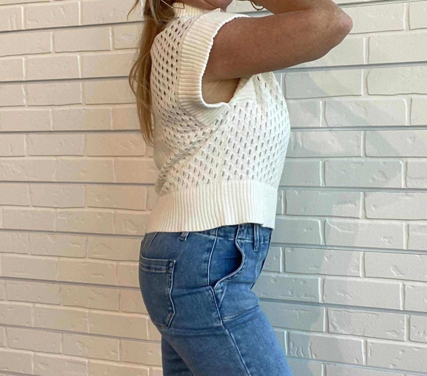 Vintage Havana - Open Knit Quarter Zip Sweater