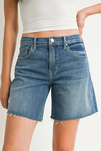 JUST BLACK DENIM Mid Rise Bermuda Shorts in medium denim - women's shorts