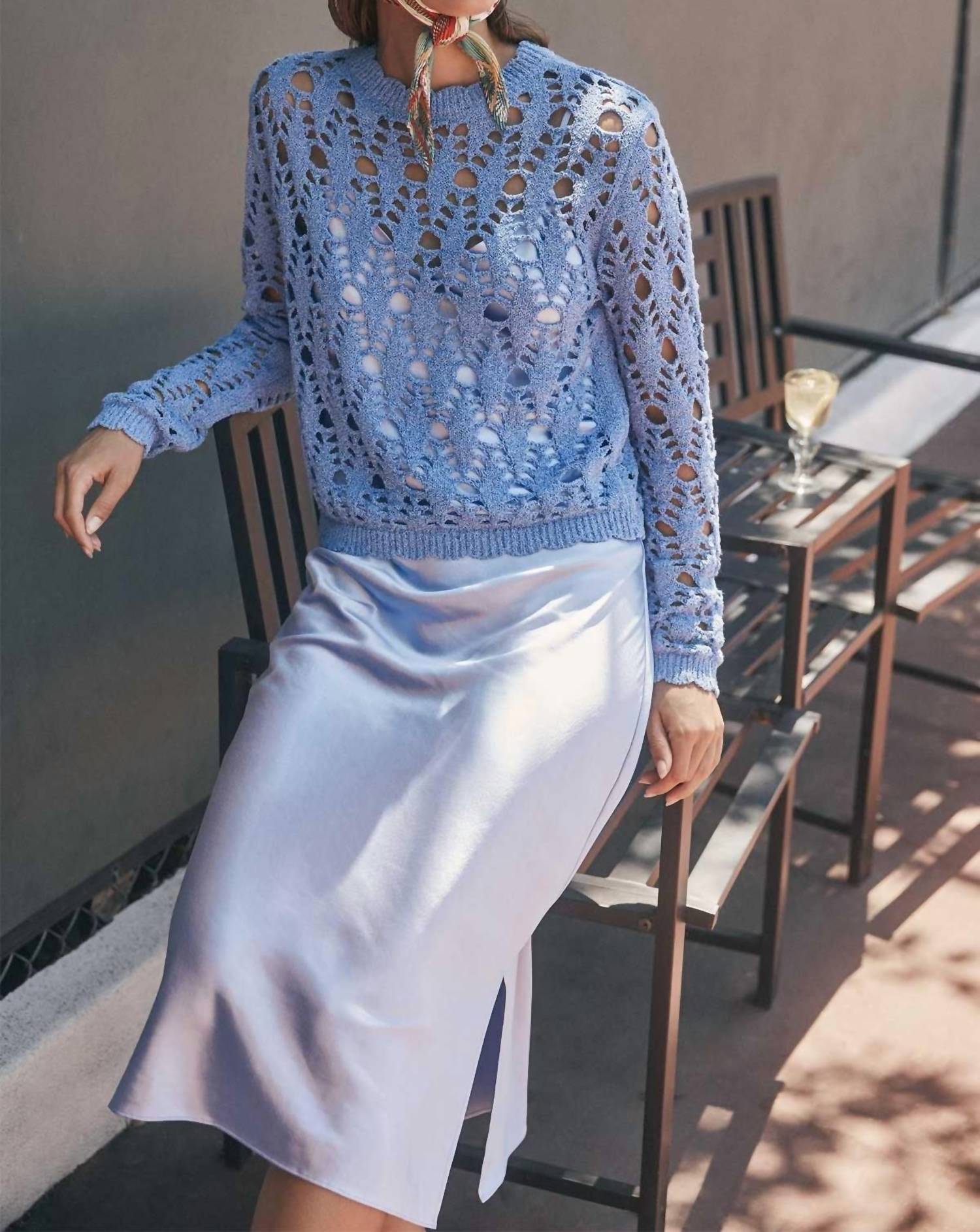 Current Air - Pointelle Sweater Satin Dress Set