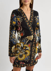 Farm Rio - Us Women's Maxi Floral Wrap Mini Dress Black