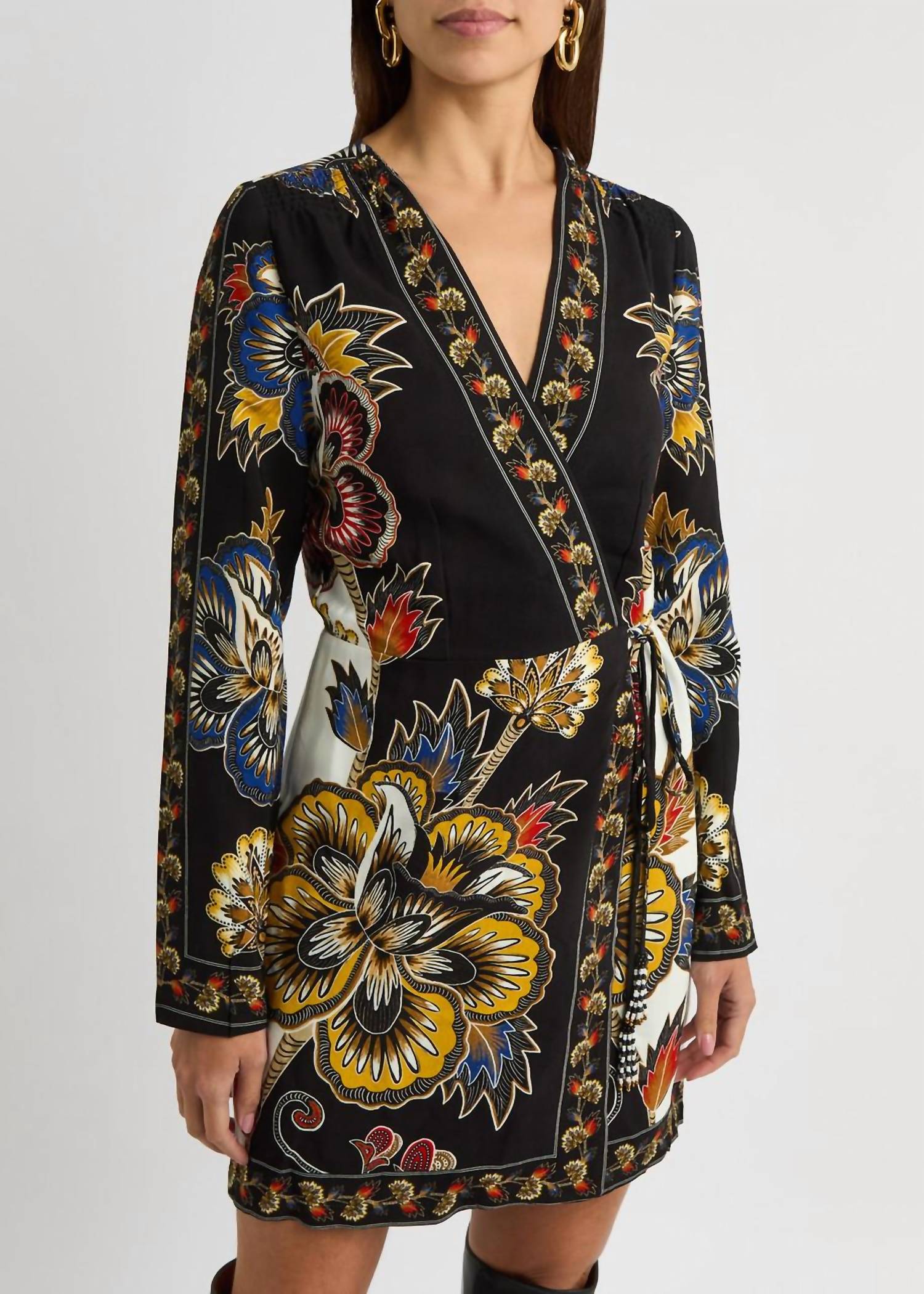 Farm Rio - Us Women's Maxi Floral Wrap Mini Dress Black