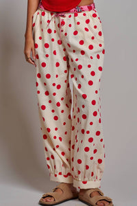 Urban Daizy - Retro Polka Dot Elastic Waist Wide-leg Pants