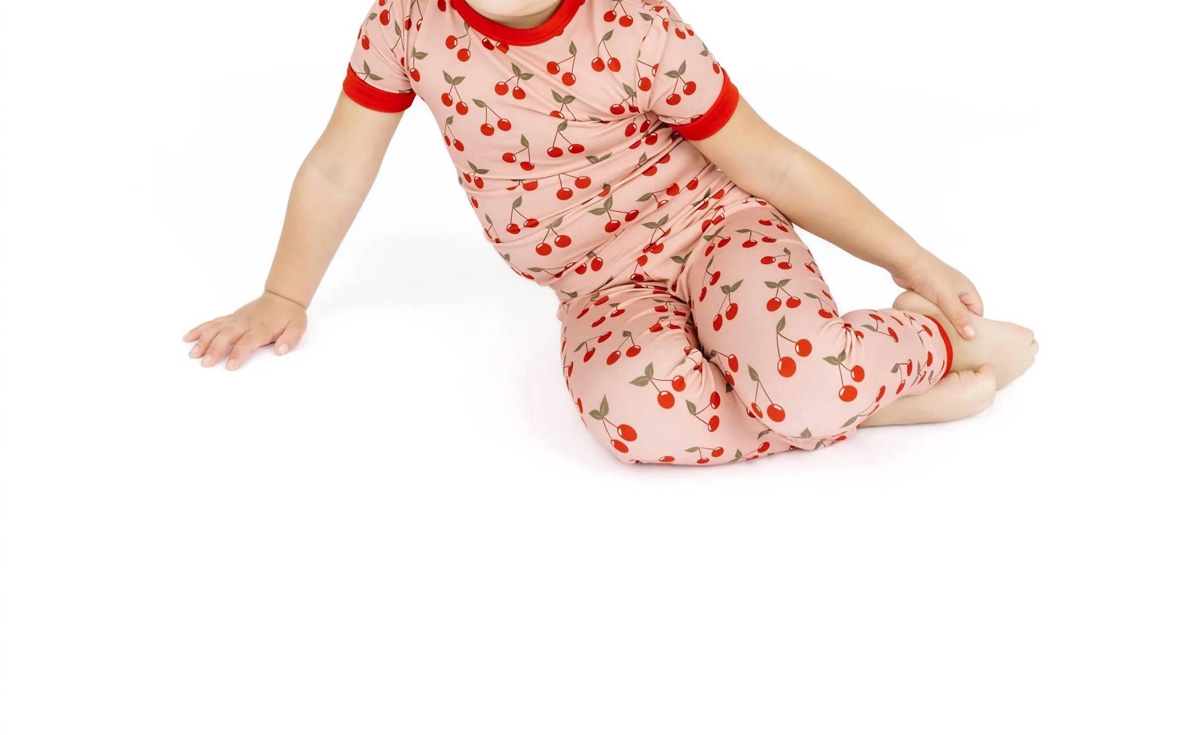 Emerson And Friends - Kids Very Cherry Two-piece Bamboo Short Sleeve Pajama Pants Set