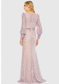 Mac Duggal - Lace Long Sleeve V Neck Embellished Gown