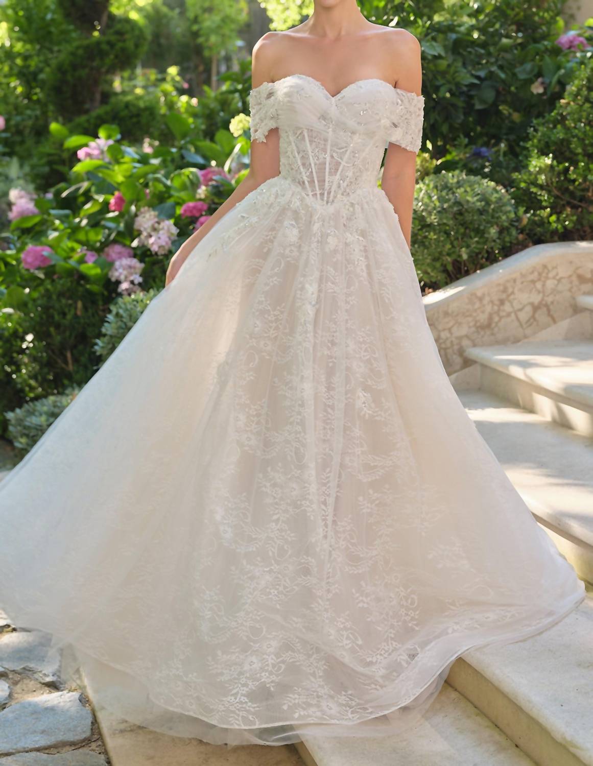 Ladivine - Lace Off Shoulder Bridal Gown