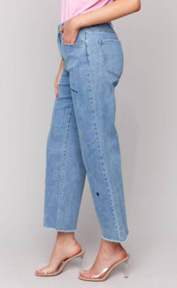 CHARLIE B Noelle Embroidered Flared Leg Jeans in blue - women's jeans - detail view