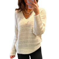Naadam - Women's Alpaca Blend Open Stitch V Neck Top