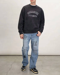 DOMREBEL Semester Embroidery Pullover Cotton Sweatshirt in old black - men's shirt - detail view
