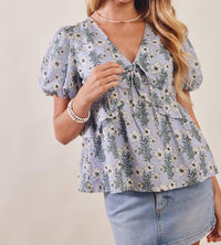 Listicle - Floral Puff Sleeve Lined Blouse