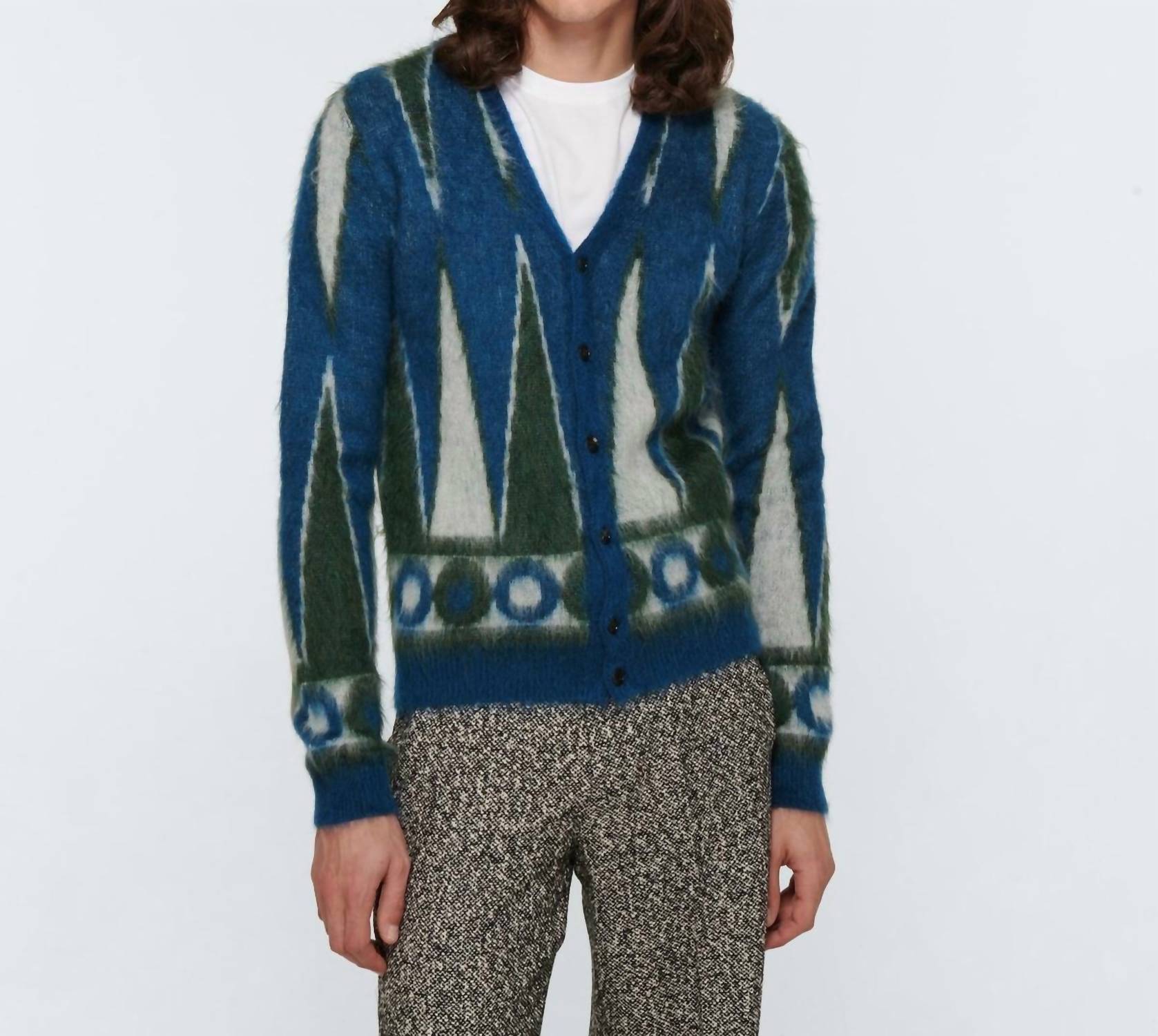 Amiri Backgammon Brushed Cardigan in green white - men's sweater