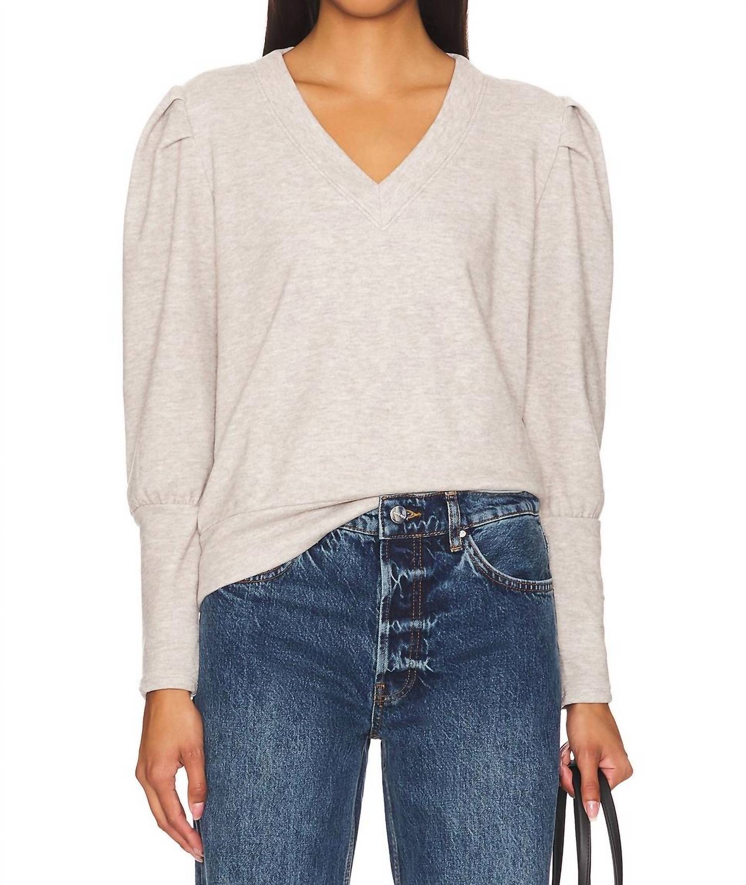 Bobi - Puff Sleeve V-neck Pullover