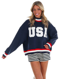 Pretty Follies - USA Letter Print Contrast Sweatshirt